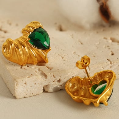 1 pair simple series retro heart stainless steel  gold plated zircon women stud earrings h5 